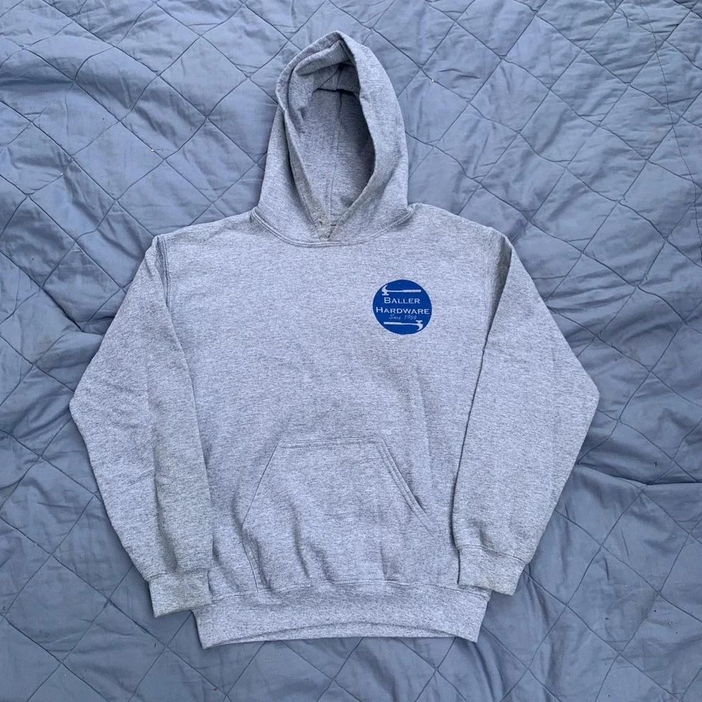 Gildan "Baller Hardware" logo hoodie sweatshirt in gray - size small mens - Picture 3 of 6